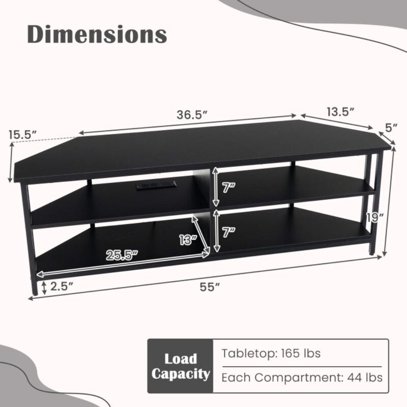 Hivvago 3-Tier Corner TV Stand for TVs up to 65 Inches with Charging Station