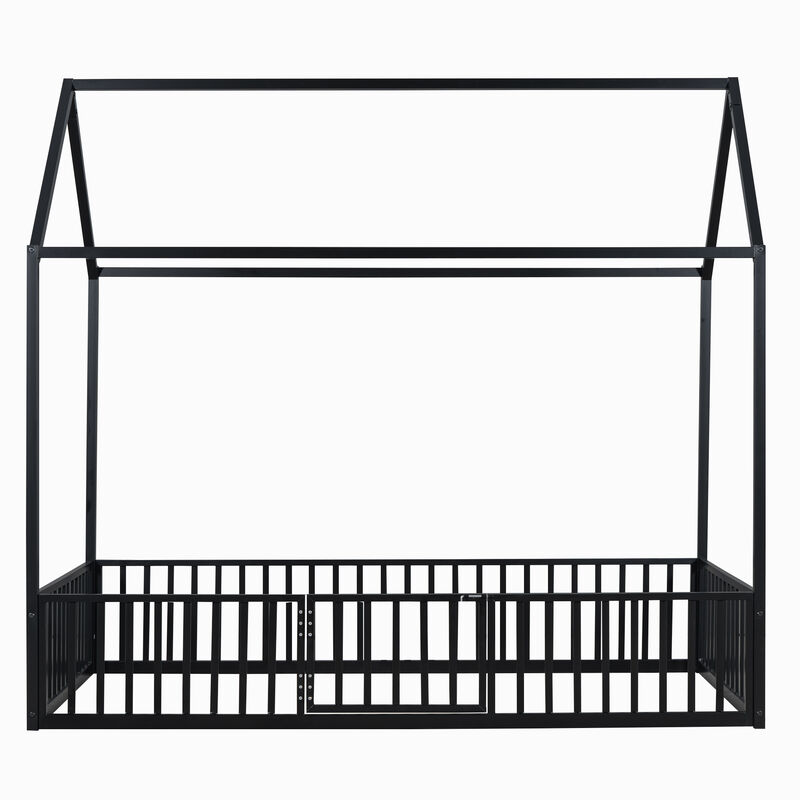 Merax Metal House Bed with Fence and Door