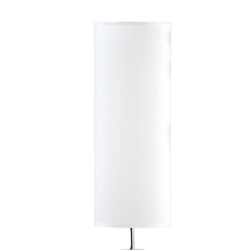58 Inch Floor Lamp, Tall Glam Drum White Shade, Metal Tripod Body, Brown - Benzara