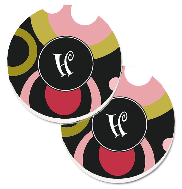 Caroline's Treasures Letter H Monogram - Retro In black Set of 2 Cup Holder Car Coasters AM1001-HCARC, 2.56, Multicolor