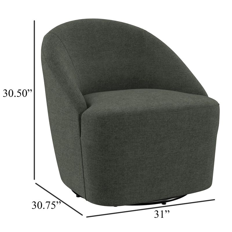 Lenie Barrel Accent Swivel Chair, Modern Minimal Shape, Dark Green - Benzara