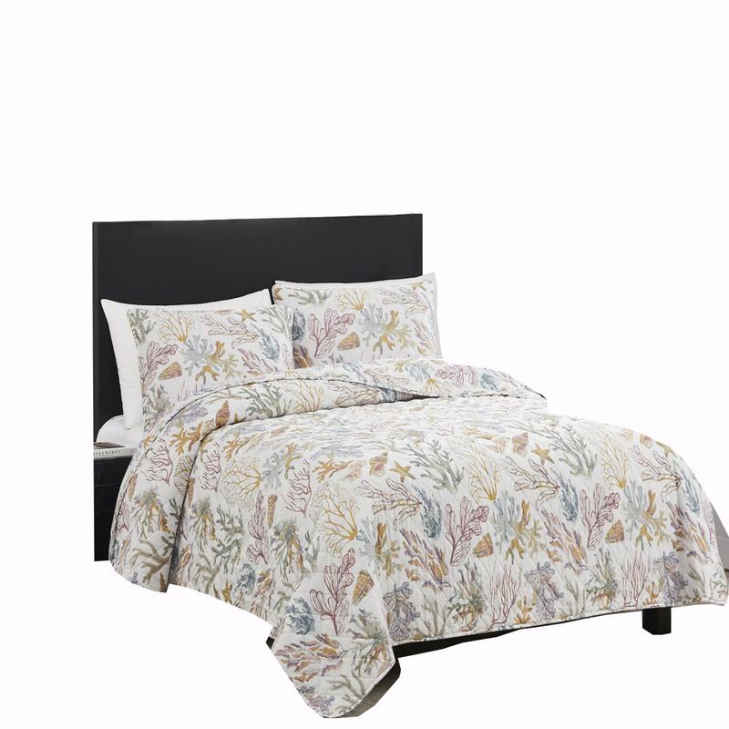 RT Designers Collection Melrose Mystic 3-Pieces Elegant Stitched Quilt Set OB Queen Multicolor