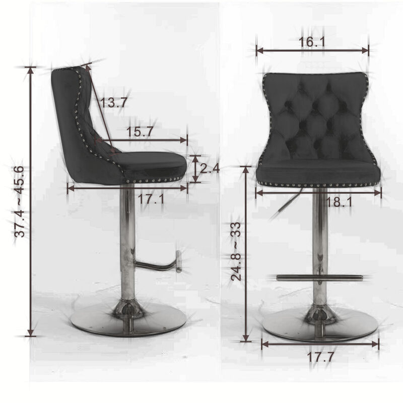 Swivel Velvet Barstools, Adjustable Height, Set of 2, Olive Green
