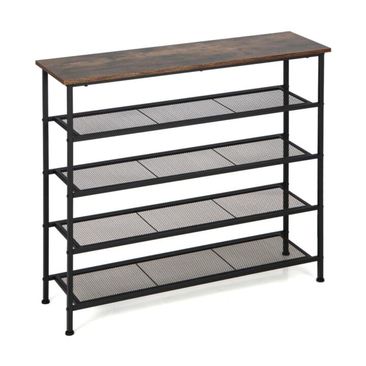 Hivvago Industrial Adjustable 5-Tier Metal Shoe Rack with 4 Shelves for 16-20 Pairs