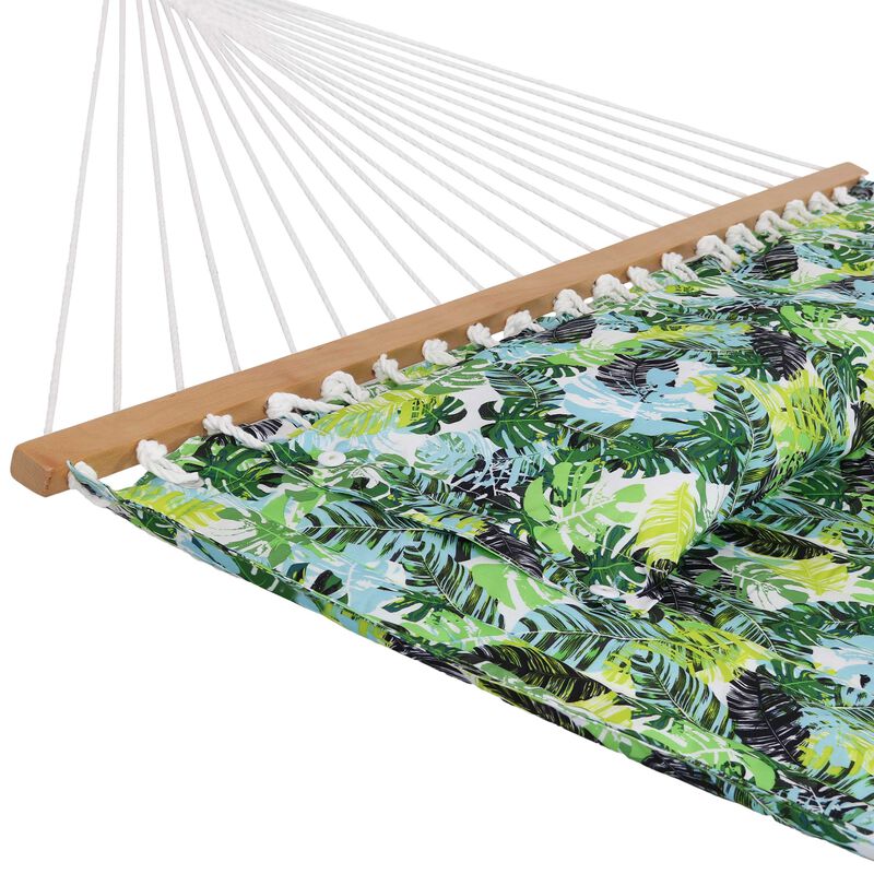 Sunnydaze 2-Person Quilted Hammock with Spreader Bar and Pillow