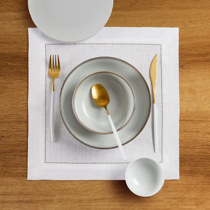Solino Home 100% Pure Linen Square Placemats 14 x 14 Inch Set of 4 | Classic Hemstitch