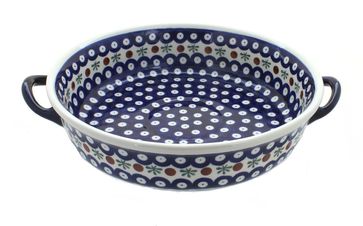 Blue Rose Polish Pottery Stars & Stripes Round Casserole with Handles