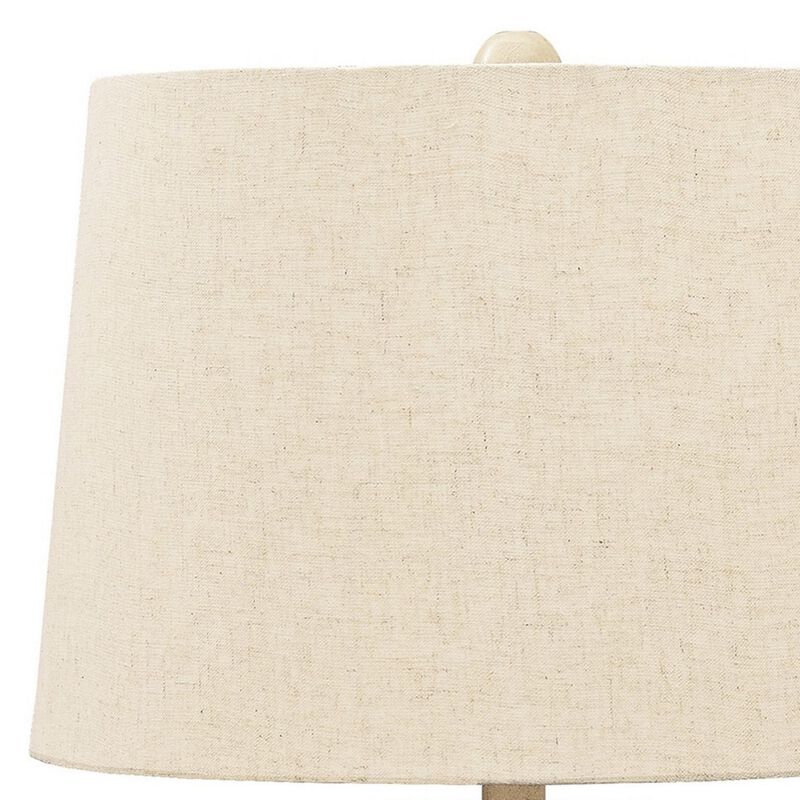Drum Shade Table Lamp with Paper Composite Base, Beige-Benzara