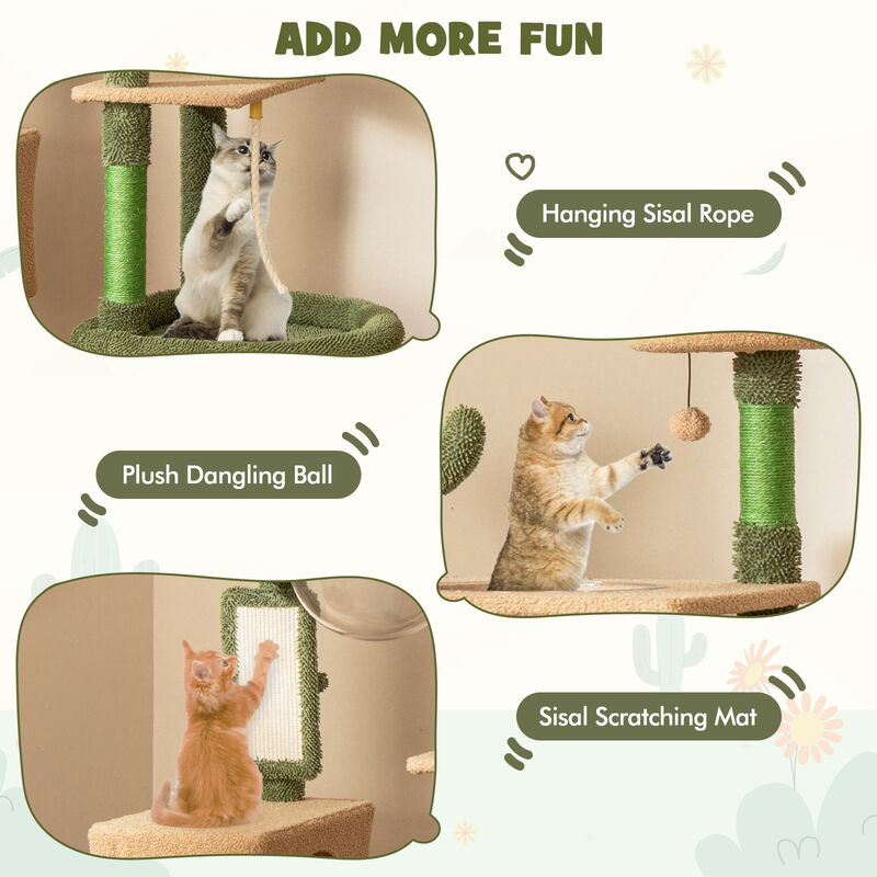 59-Inch Multilevel Cactus Cat Tree with Scratching Posts, Cando Toy, and Rope for Cats