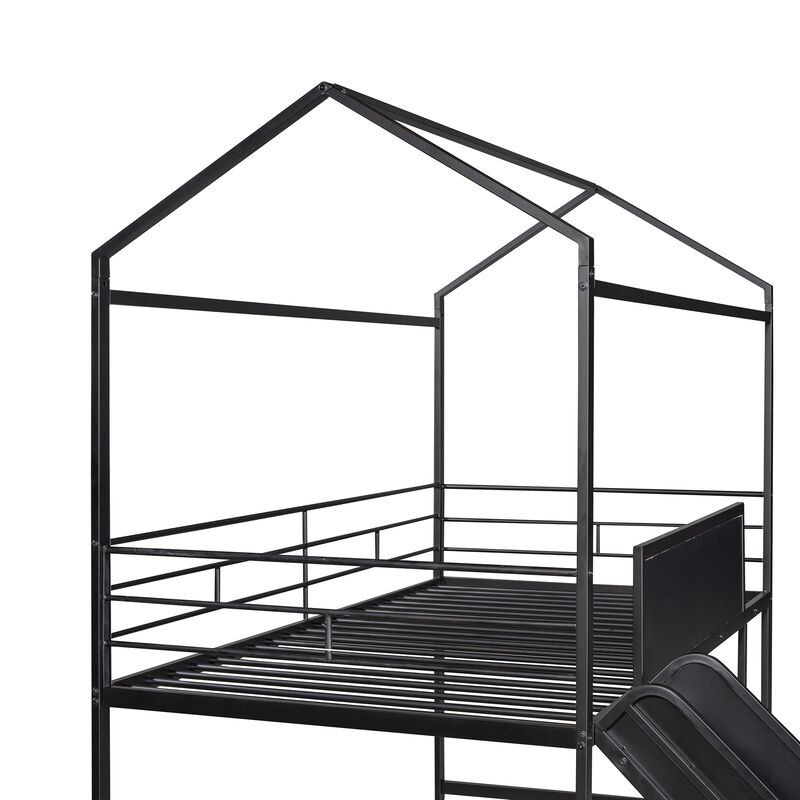 Merax Metal House Bed Loft Bed with Slide