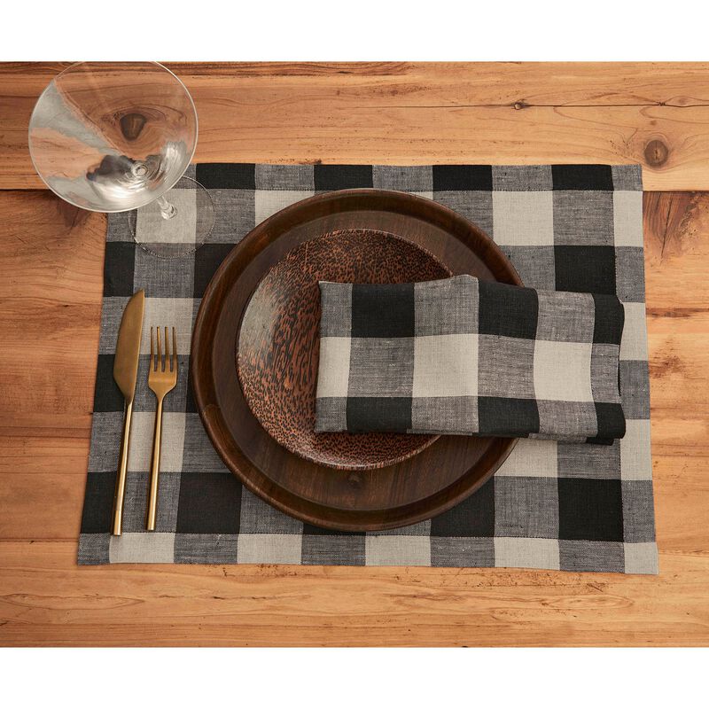Solino Home 100% Pure Linen 14 x 19 Inch Placemats Set of 4 | Buffalo Check