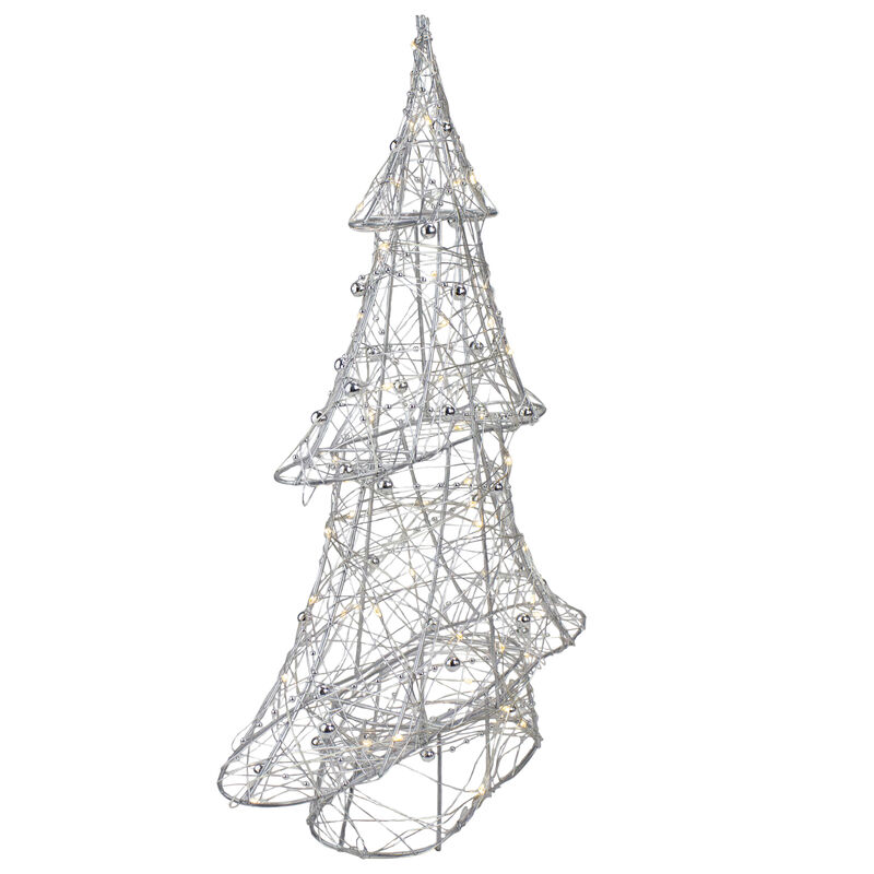 15.25" LED Lighted B/O Silver Wire and Bead Christmas Tree - Warm White Lights