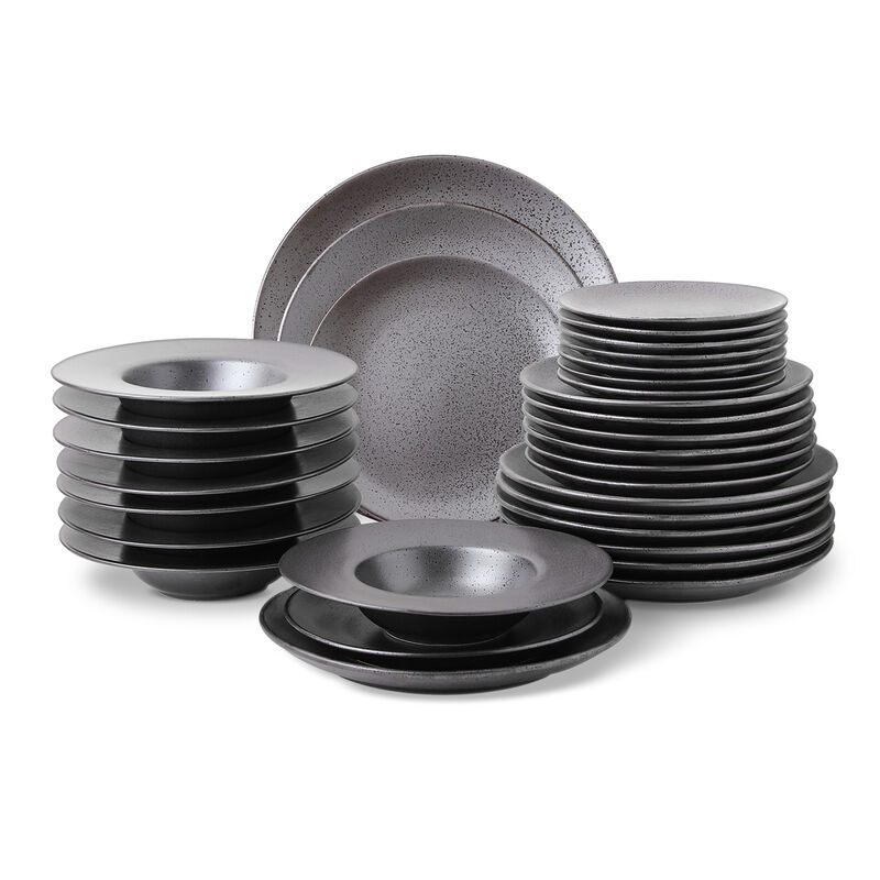 Stone Lain Valencia Porcelain 32 Piece Dinnerware Set, Metallic Grey