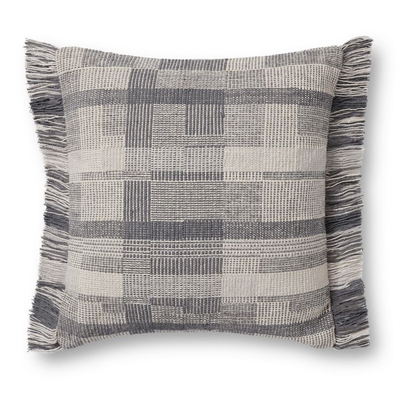 Birdie PAL0017 Silver/Ivory 18''x18'' Polyester Pillow by Amber Lewis x Loloi