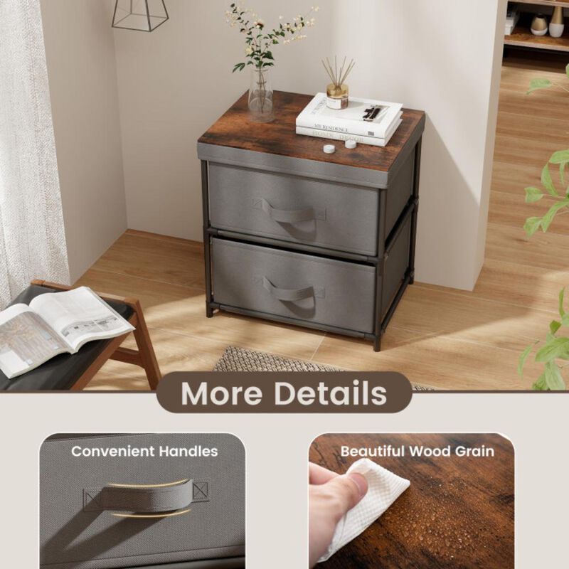 Hivvago 2-Drawer Nightstand with Removable Fabric Bins and Pull Handles-Gray