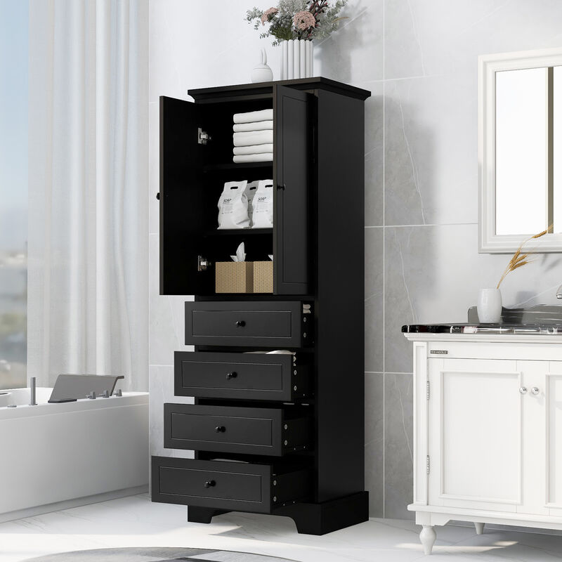 Merax Modern Bathroom Storage Cabinet with 2 Doors and 4 Drawers