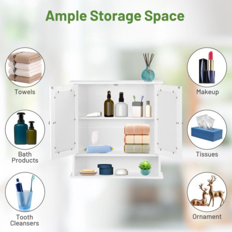 Bathroom Wall Cabinet with Double Mirror Doors