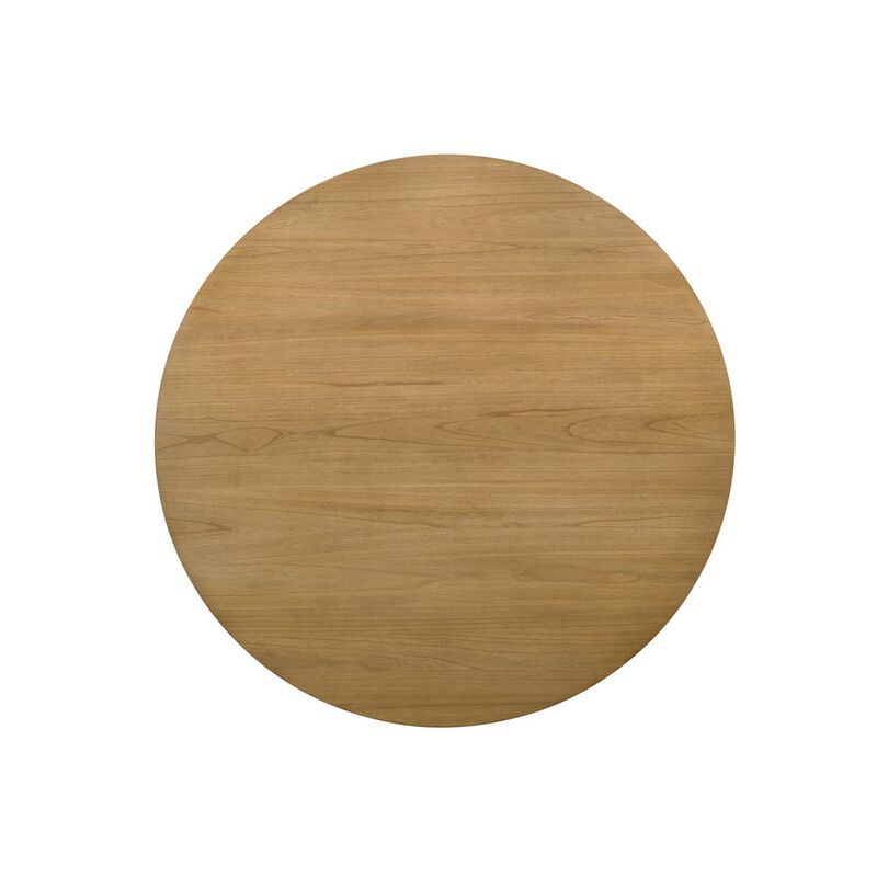 Yuvi 47 Inch Dining Table, Round Tabletop, Pedestal Base, Brown Finish - Benzara