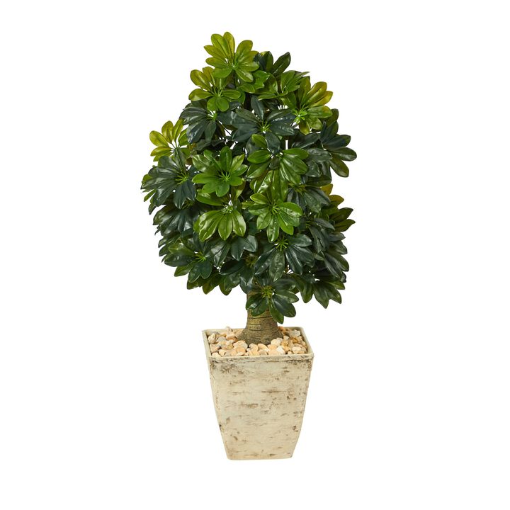 Hivvago 3.5 Feet Schefflera Artificial Tree in Country White Planter (Real Touch)