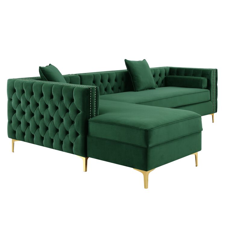 Inspired Home Clarinda Velvet Left Facing Chaise Sectional Sofa