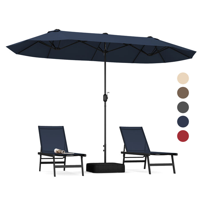 13-Foot Double-Sided Patio Twin Table Umbrella with Crank Handle for Outdoor Shade