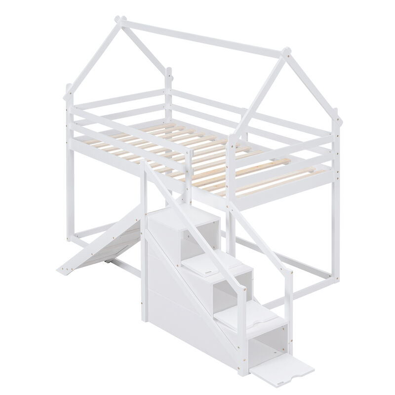 Merax House Loft Bunk Bed with Slide and Staircase