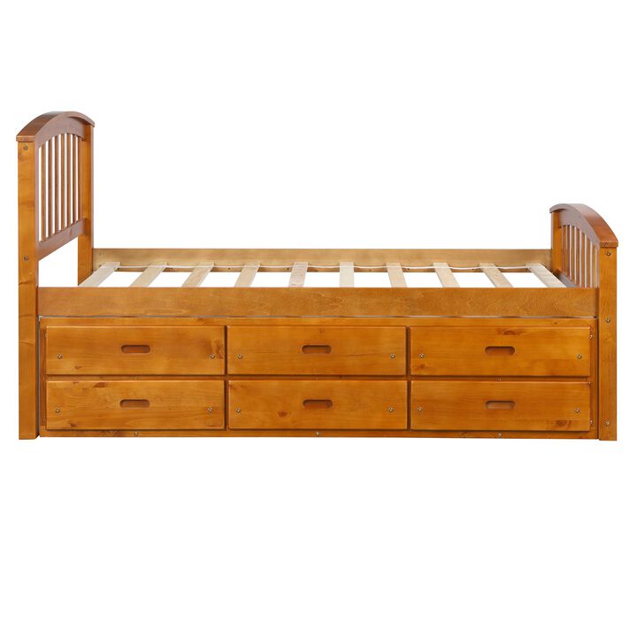Merax Solid Wood Platform Storage Bed with 6 Drawers