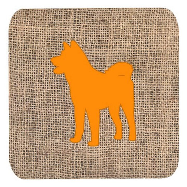 Caroline's Treasures BB1082-BL-OR-FC Akita Burlap and Orange Foam Coasters (Set of 4), 3.5 H x 3.5 W, Multicolor