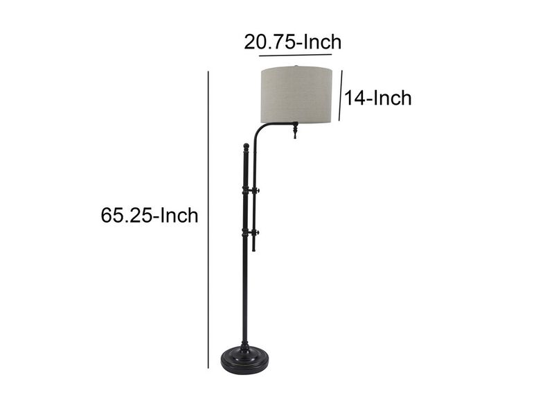 Contemporary Drum Shade Metal Frame Floor Lamp, Black and Light Gray - Benzara