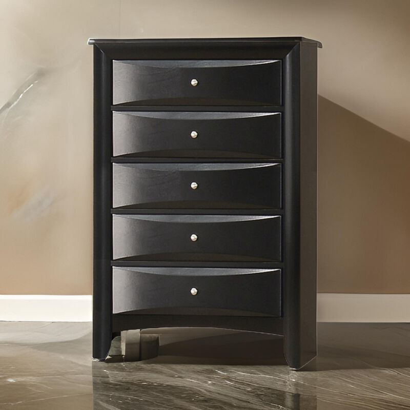 Ica 49 Inch Tall Dresser Chest, 5 Chambered Drawers, Felt Lined, Black - Benzara