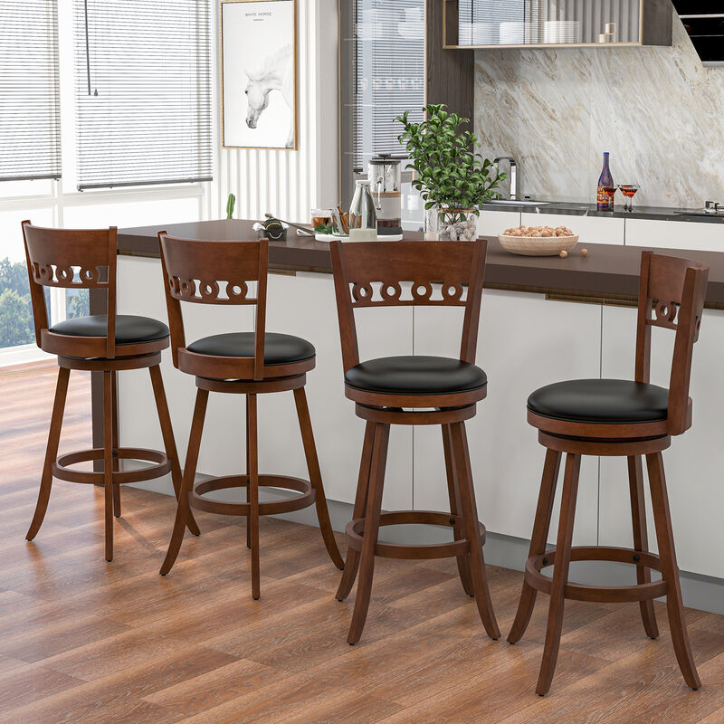 Set of 2 Swivel Bar Stools with Rubber Wood Frame