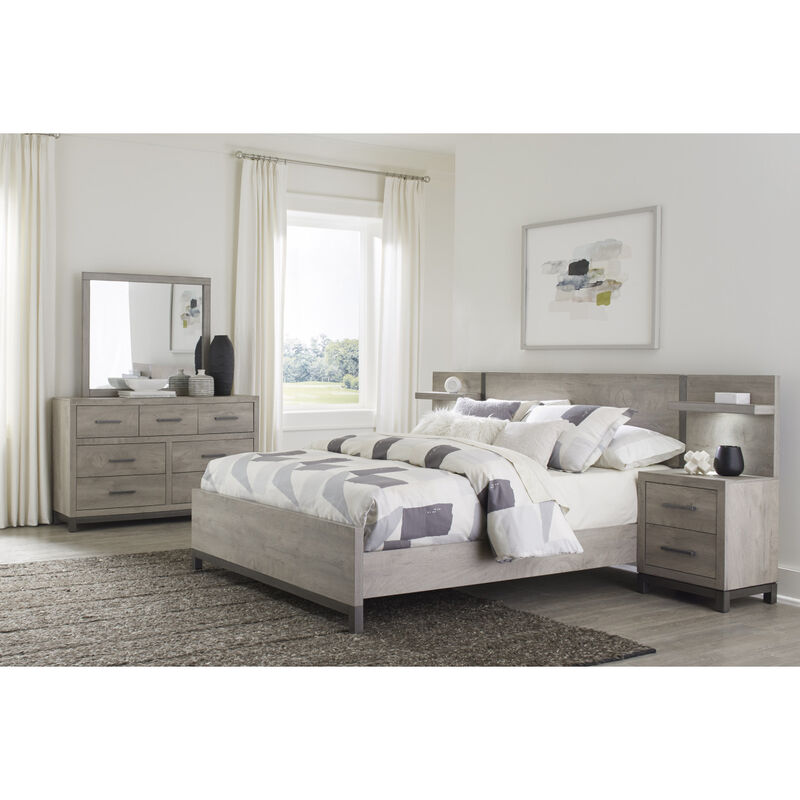 Attractive Gray Finish 1pc Nightstand of 2x Drawers Metal Bar Hardware Premium Melamine Board Wooden Bedroom Furniture
