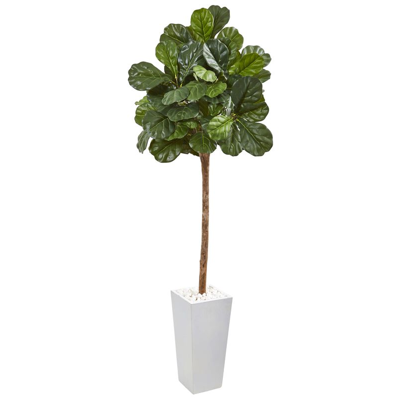 Hivvago 75 Inches Fiddle Leaf Fig Artificial Tree in White Planter