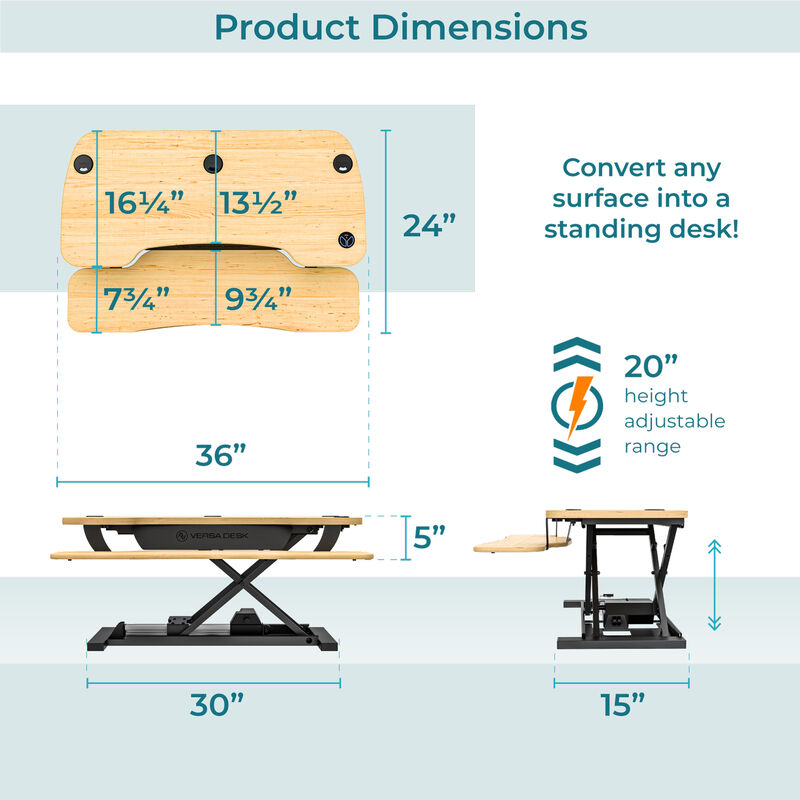 VersaDesk PowerPro® 36"W Electric Adjustable Standing Desk Converter, Maple