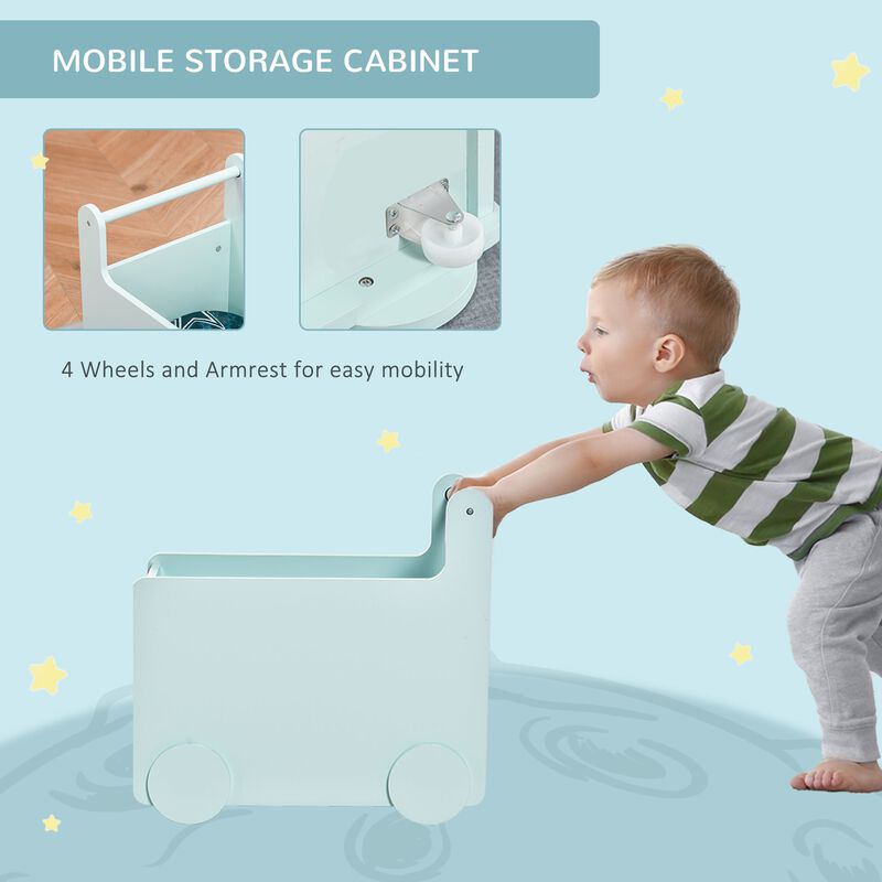 Blue Kids' Organizer: 18.5" Wheeled Storage Cabinet for Books and Toys