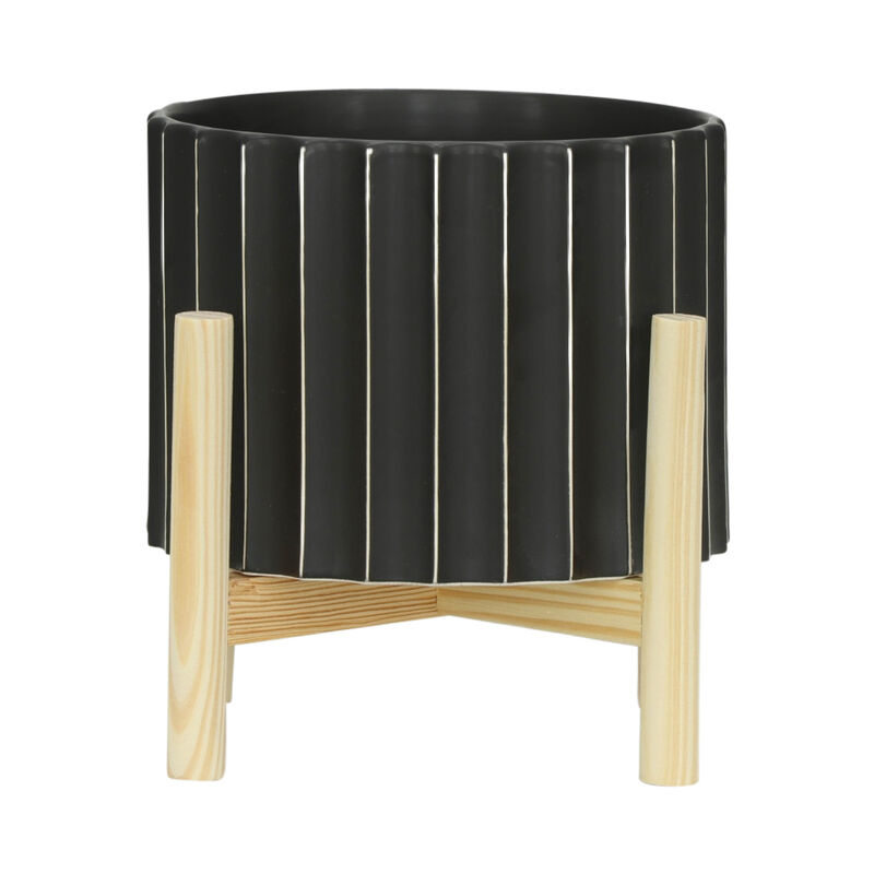 8" Cer Fluted Planter W/Stand