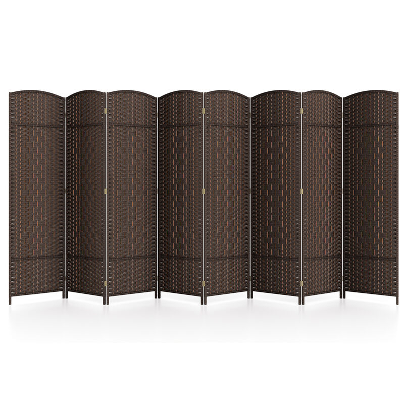 8-Panel Folding Room Divider with Hand-Woven Texture and Solid Wood Frame for Privacy and Decor