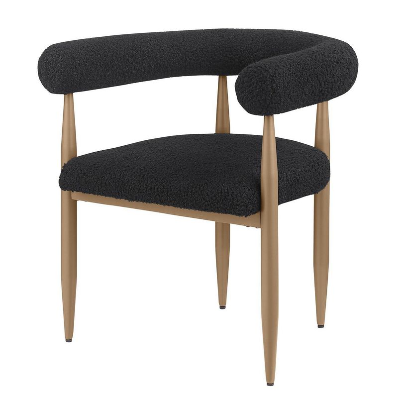 Noris Dining Chair Set of 2, C Shaped Back, Gold Bronze, Black Fabric - Benzara