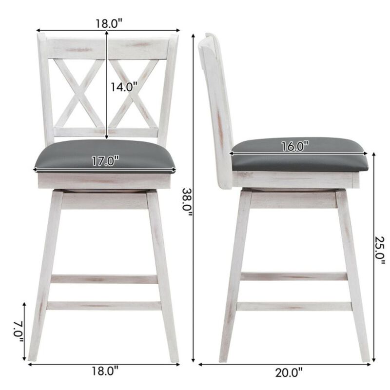 Hivvago 2 Pieces 24 Inch Swivel Counter Height Barstool Set with Rubber Wood Legs