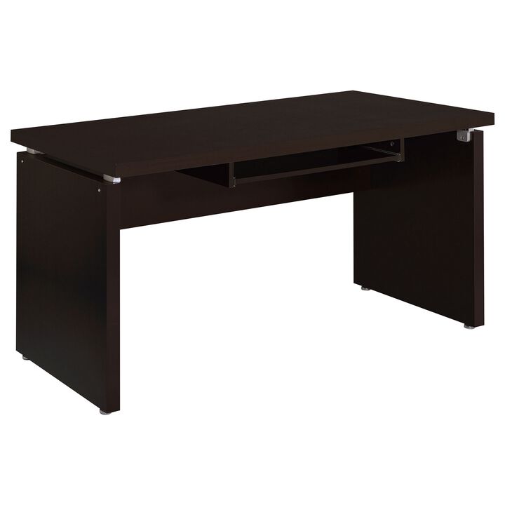 Niti 83 Inch Computer Office Desk, L Shape, Slide Out Keyboard Tray, Brown - Benzara