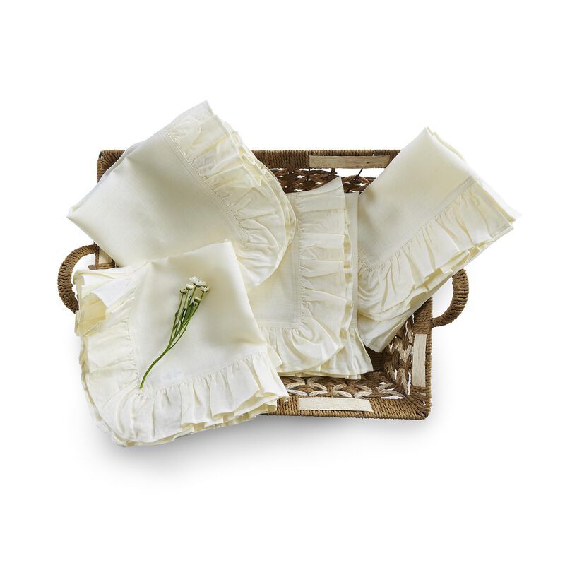 Solino Home 100% Pure Linen Cloth Napkins 20 x 20 Inch Set of 4 | Gabrielle Ruffle Dinner Napkins