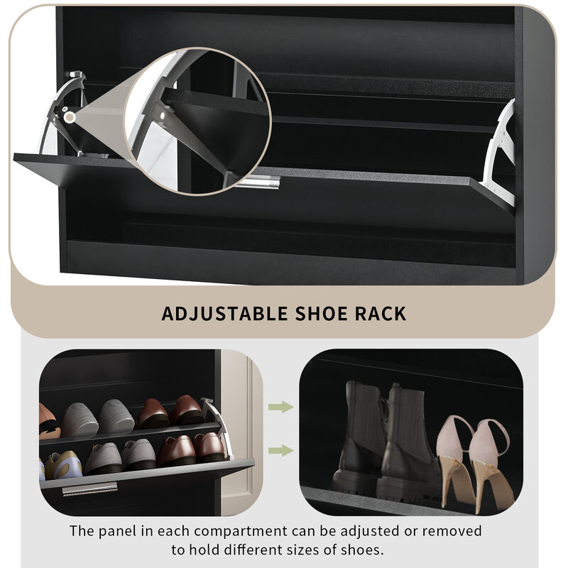 Merax Tempered Glass Top Shoe Storage Cabinet with Drawer