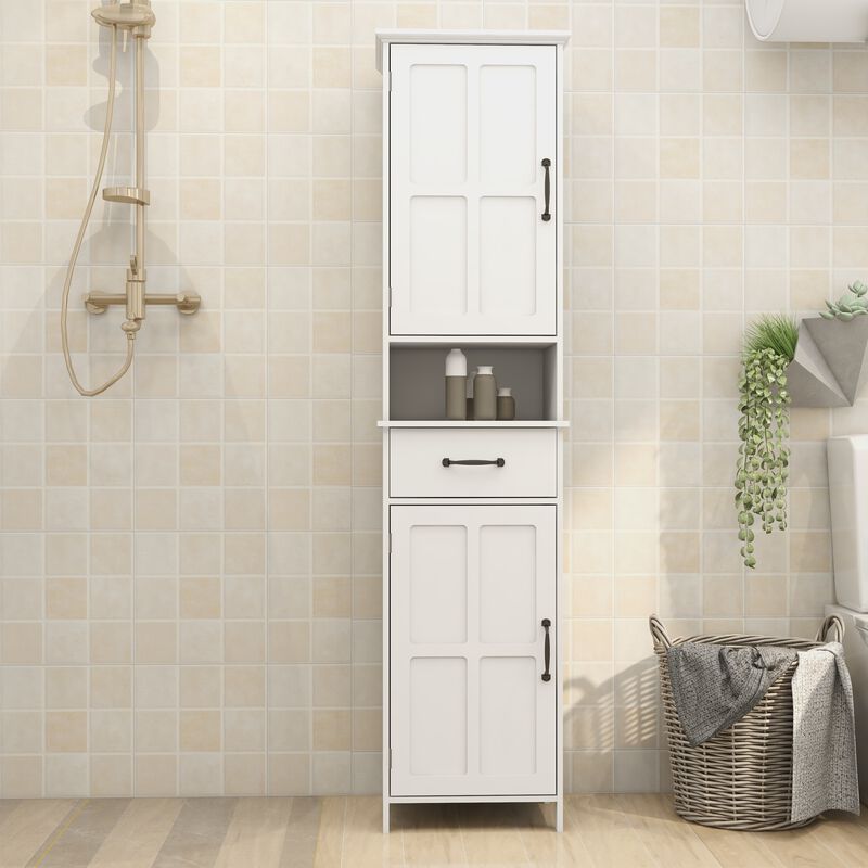 15.75 in. W. x 11.81 in. D x 64.96 in. H White Freestanding Linen Cabinet