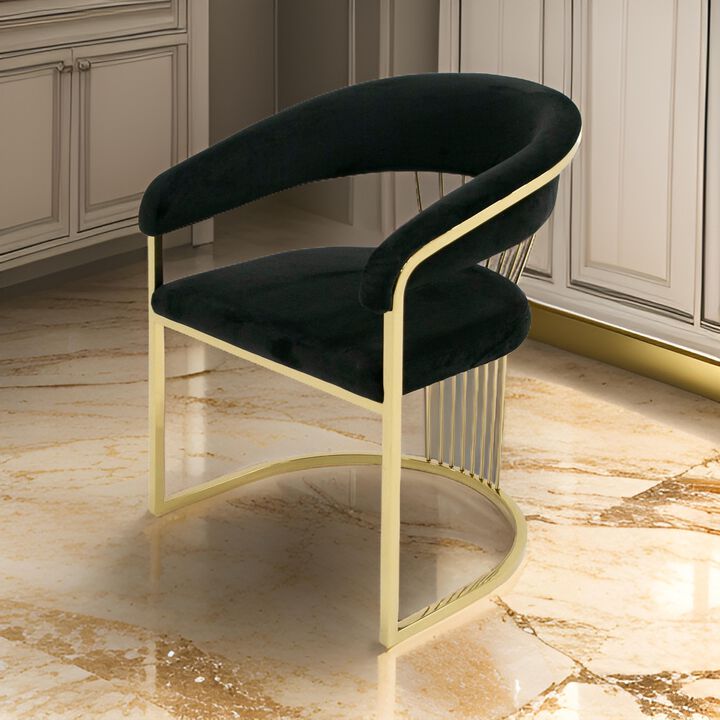 Moha 24 Inch Dining Chair, Round Cantilever Base, Black Velvet, Gold Finish - Benzara
