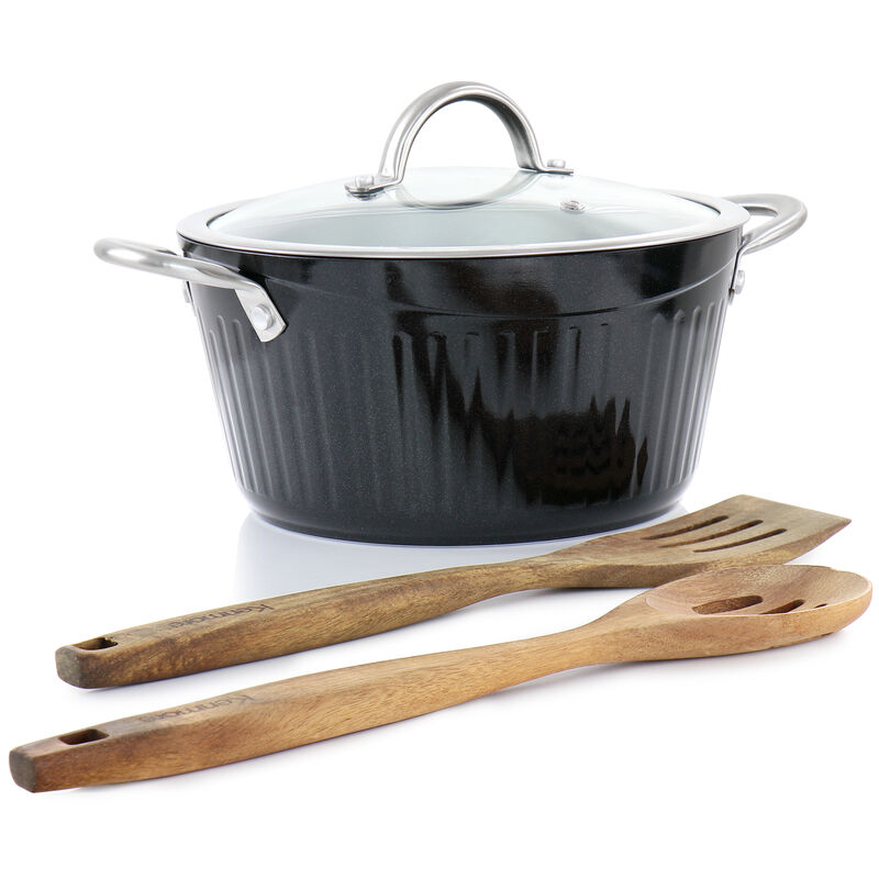 Kenmore Logan 10 Piece Aluminum Nonstick Cookware Set in Black with Wood Utensils