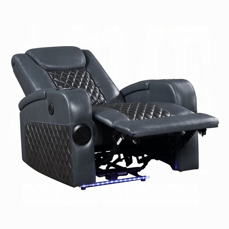 Liza Power Motion Recliner Chair, Bluetooth, Gray Black Faux Leather - Benzara