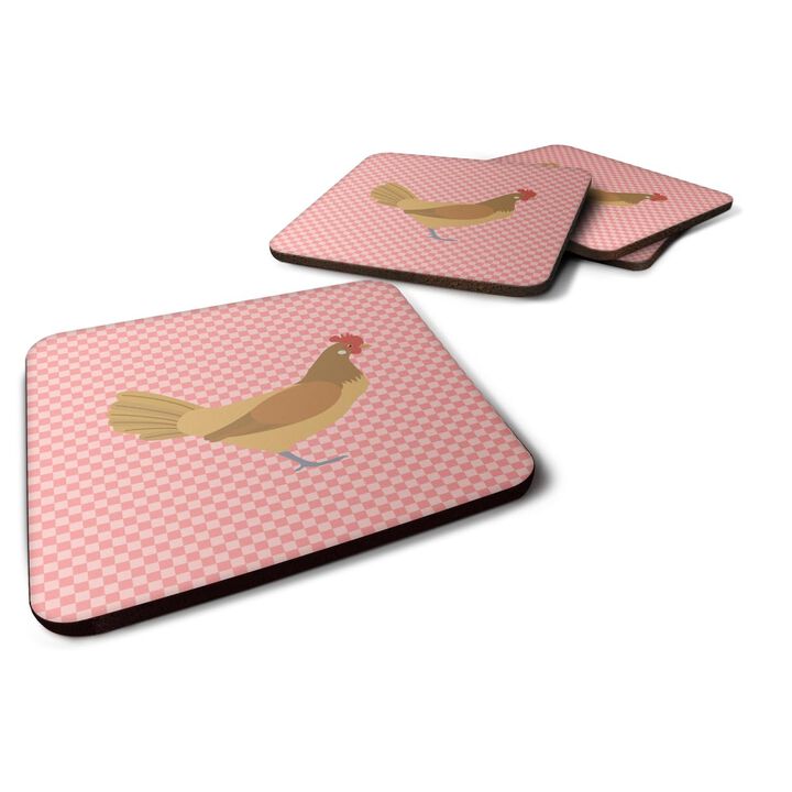 Caroline's Treasures Frisian Friesian Chicken Pink Check Decorative coasters, 3.5, Multicolor