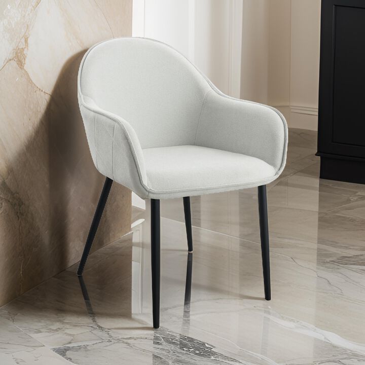 Emin 23 Inch Dining Armchair, Modern Light Gray Fabric Seat, Set of 2 - Benzara