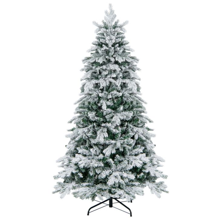 Hivvago 4.5/6/7 Feet Flocked Christmas Tree with Warm White LED Lights