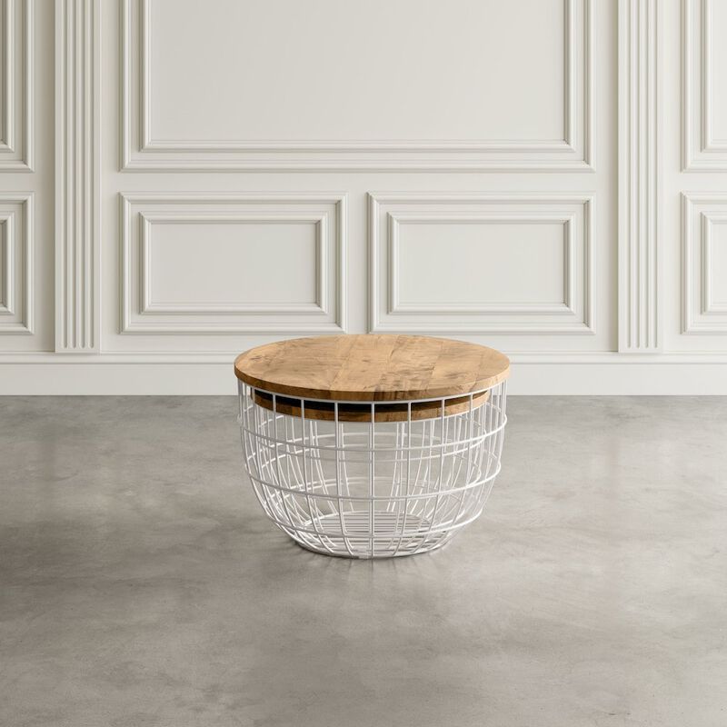 Jofran Rondo Nested Storage Solid Wood and Metal Basket Coffee Tables (Set of 2)